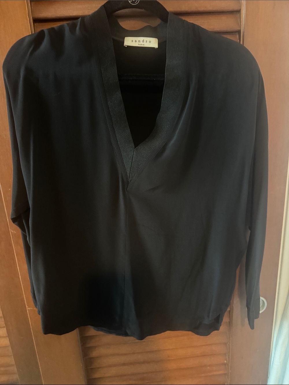 Sandro Black V-Neck Long Sleeve Top